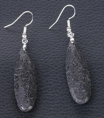 Long European And American Drop Shape Natural Crystal Energy Volcanic Rock Pendant Earrings Faceted Graceful Earrings-Jewearrings