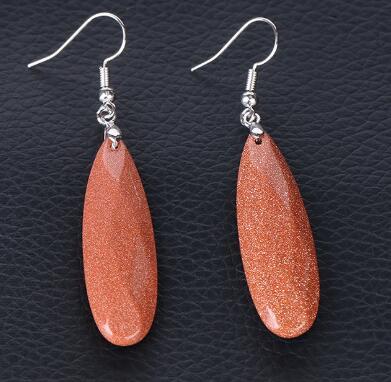 Long European And American Drop Shape Natural Crystal Energy Volcanic Rock Pendant Earrings Faceted Graceful Earrings-Jewearrings