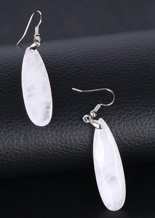 Long European And American Drop Shape Natural Crystal Energy Volcanic Rock Pendant Earrings Faceted Graceful Earrings-Jewearrings