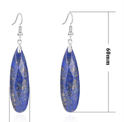 Long European And American Drop Shape Natural Crystal Energy Volcanic Rock Pendant Earrings Faceted Graceful Earrings-Jewearrings