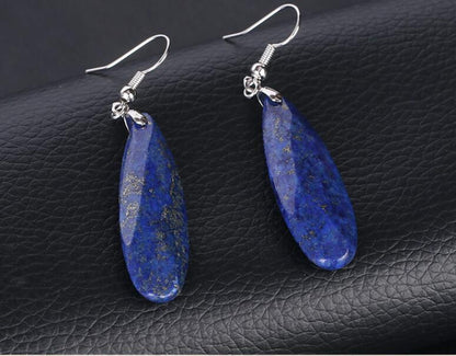 Long European And American Drop Shape Natural Crystal Energy Volcanic Rock Pendant Earrings Faceted Graceful Earrings-Jewearrings