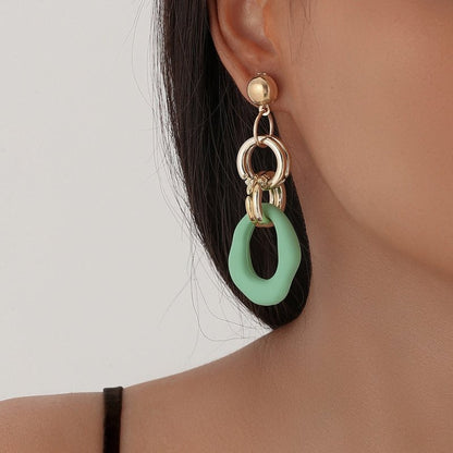 Long Exaggerated O-shaped Circle Color Acrylic Big Earrings-Jewearrings