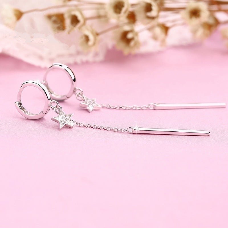 Long Female Five-pointed Star Fashion Simple Diamond Earrings-Jewearrings