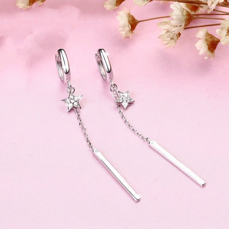 Long Female Five-pointed Star Fashion Simple Diamond Earrings-Jewearrings