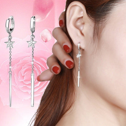 Long Female Five-pointed Star Fashion Simple Diamond Earrings-Jewearrings