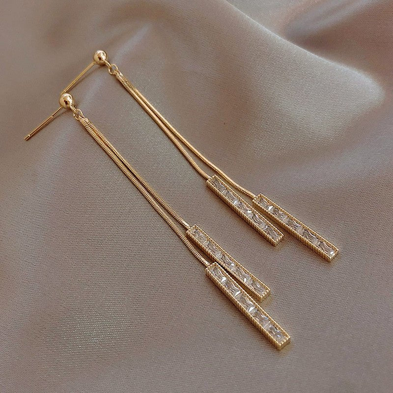 Long Fringed Zircon Pendant 925 Silver Needle Earrings-Jewearrings