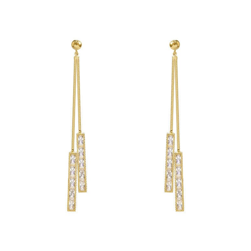 Long Fringed Zircon Pendant 925 Silver Needle Earrings-Jewearrings