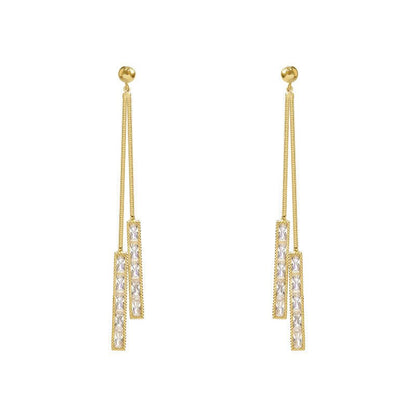 Long Fringed Zircon Pendant 925 Silver Needle Earrings-Jewearrings