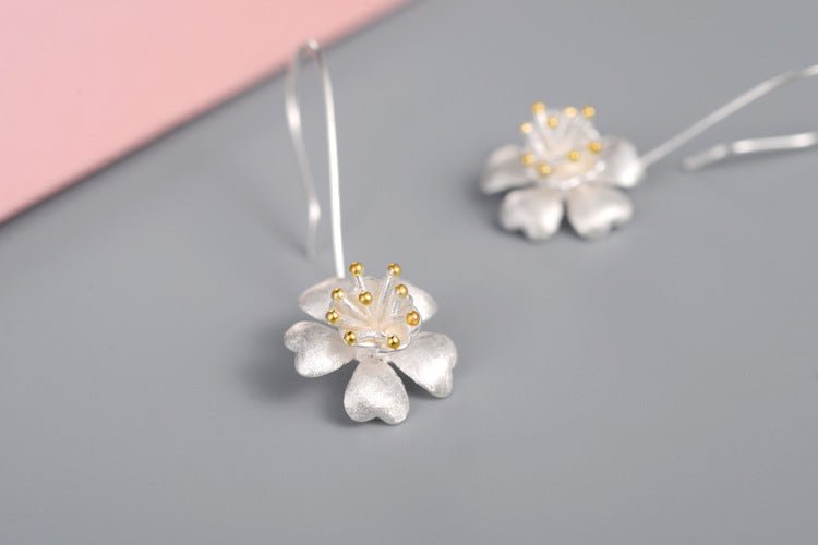 Long Jewelry Craft Flower Gold-plated S925 Sterling Silver Earrings-Jewearrings