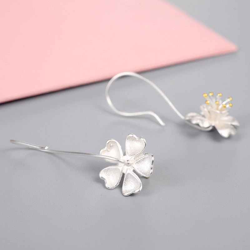 Long Jewelry Craft Flower Gold-plated S925 Sterling Silver Earrings-Jewearrings