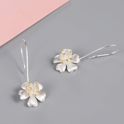 Long Jewelry Craft Flower Gold-plated S925 Sterling Silver Earrings-Jewearrings