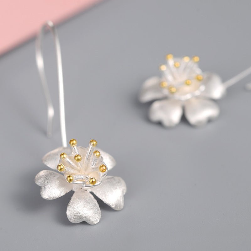 Long Jewelry Craft Flower Gold-plated S925 Sterling Silver Earrings-Jewearrings