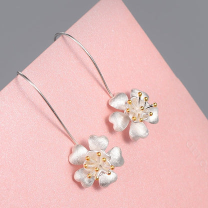 Long Jewelry Craft Flower Gold-plated S925 Sterling Silver Earrings-Jewearrings