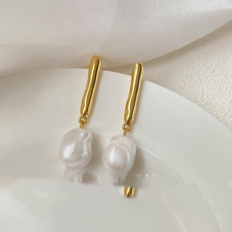 Long Personalized Imitation Pearl Silver Pin Stud Earrings-Jewearrings