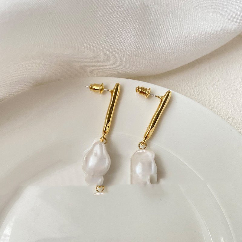 Long Personalized Imitation Pearl Silver Pin Stud Earrings-Jewearrings