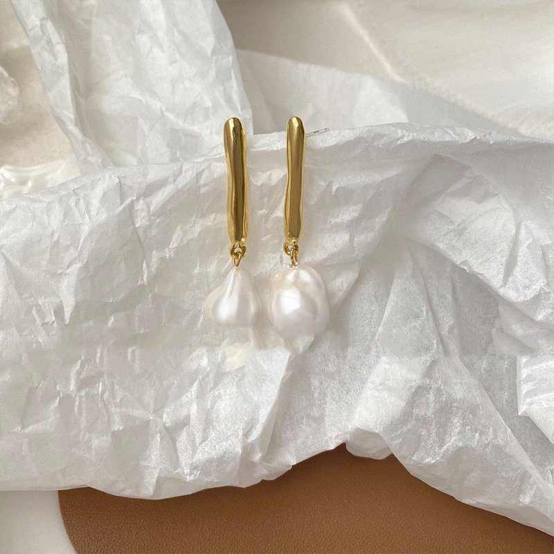 Long Personalized Imitation Pearl Silver Pin Stud Earrings-Jewearrings