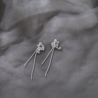 Long Silver Five-Pointed Star Earrings-Jewearrings