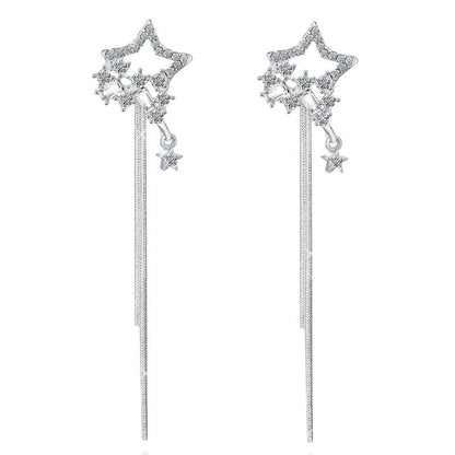 Long Silver Five-Pointed Star Earrings-Jewearrings