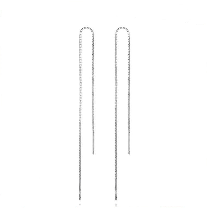 Long simple tassel silver earrings-Jewearrings