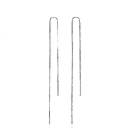 Long simple tassel silver earrings-Jewearrings