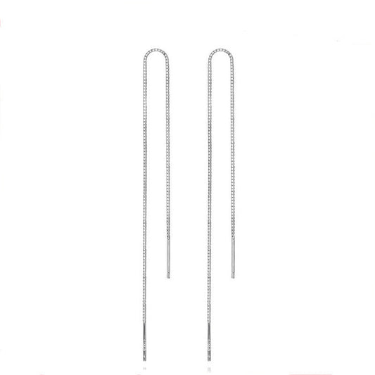 Long simple tassel silver earrings-Jewearrings