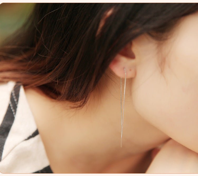 Long simple tassel silver earrings-Jewearrings