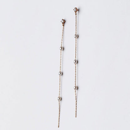 Long Tassel 925 Silver Diamond Pearl Earrings-Jewearrings