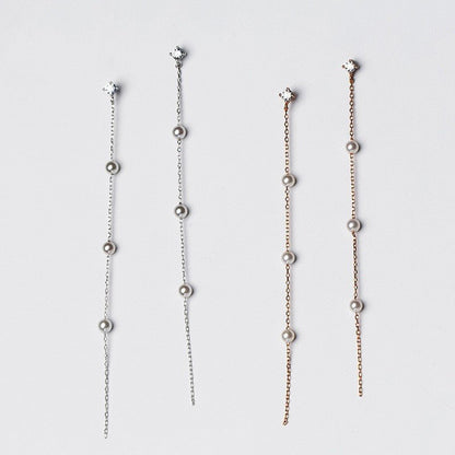 Long Tassel 925 Silver Diamond Pearl Earrings-Jewearrings