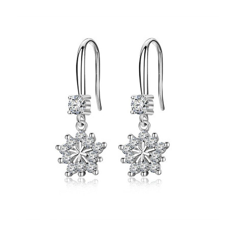 Long Tassel Ear Hooks Christmas Snowflake Sterling Silver Earrings-Jewearrings