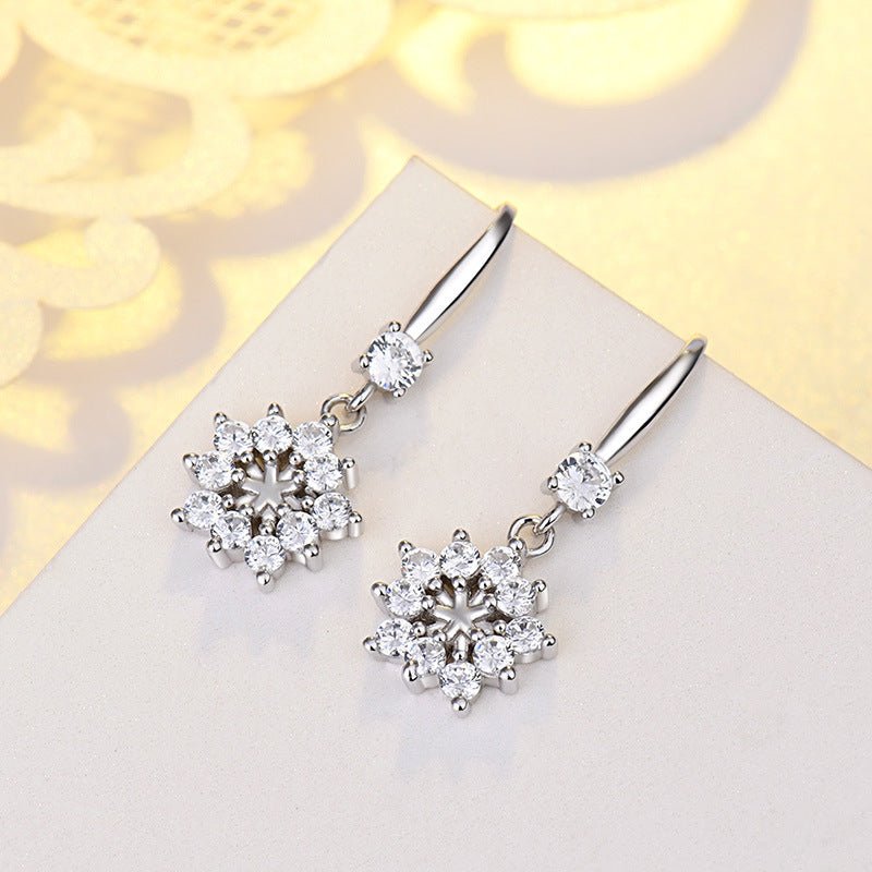 Long Tassel Ear Hooks Christmas Snowflake Sterling Silver Earrings-Jewearrings