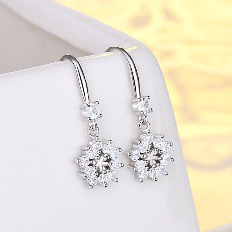 Long Tassel Ear Hooks Christmas Snowflake Sterling Silver Earrings-Jewearrings