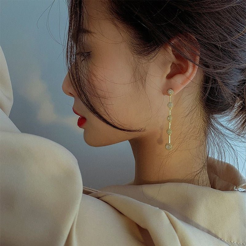 Long Tassel Zircon Earrings Korean Temperament Net Red Earrings Fashion Light Luxury And Thin Earrings S925 Silver Needle-Jewearrings