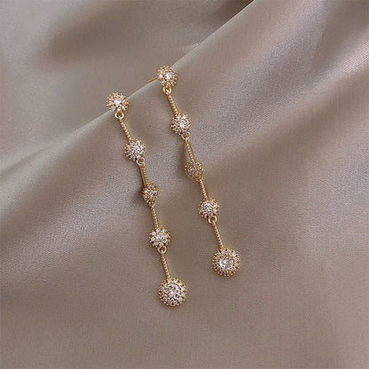 Long Tassel Zircon Earrings Korean Temperament Net Red Earrings Fashion Light Luxury And Thin Earrings S925 Silver Needle-Jewearrings