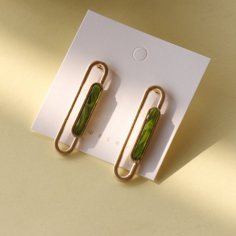 Long Thin Inlaid Acrylic Alloy Hollow Earrings-Jewearrings