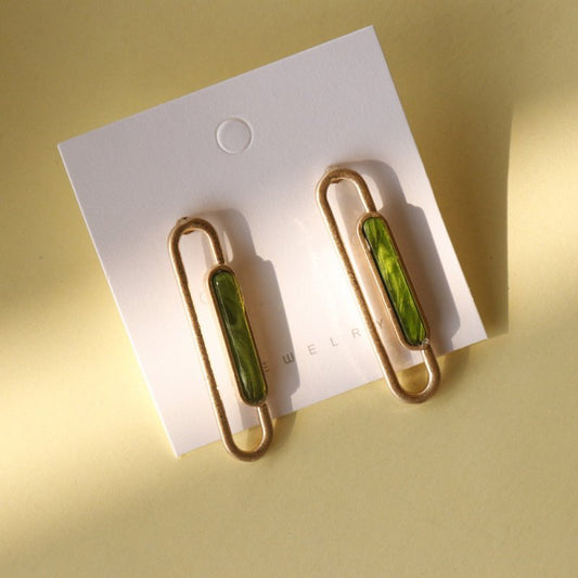 Long Thin Inlaid Acrylic Alloy Hollow Earrings-Jewearrings