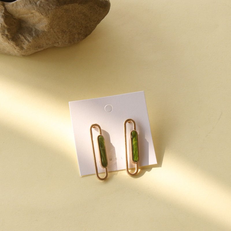 Long Thin Inlaid Acrylic Alloy Hollow Earrings-Jewearrings