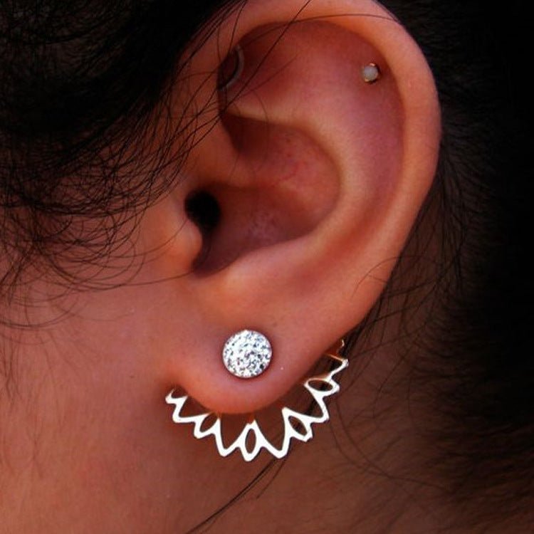 Lotus-shaped diamond-studded pierced earrings-Jewearrings