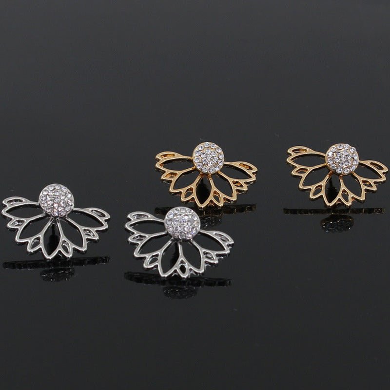 Lotus-shaped diamond-studded pierced earrings-Jewearrings