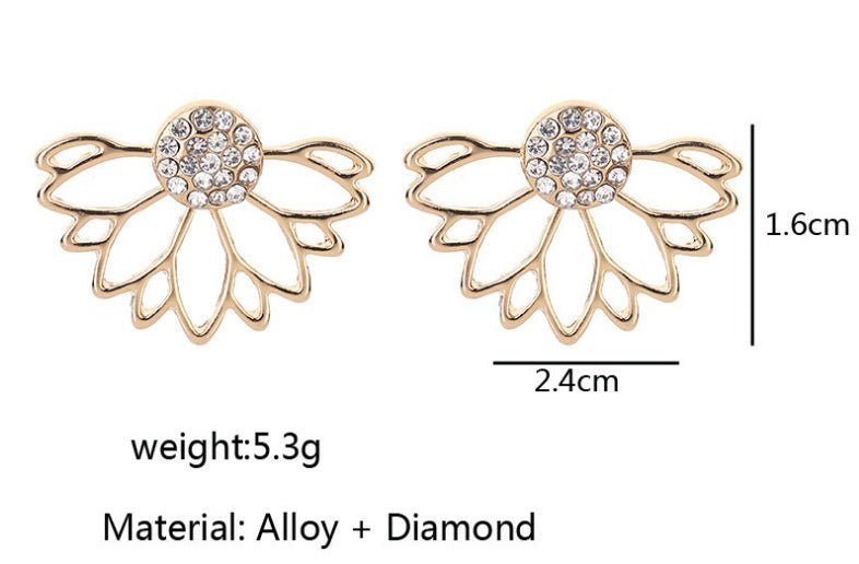 Lotus-shaped diamond-studded pierced earrings-Jewearrings