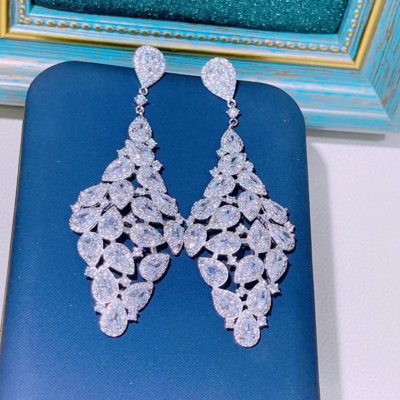 Luxury Full Zircon Water Drop Tassel Large Diamond Drop Earrings-Jewearrings