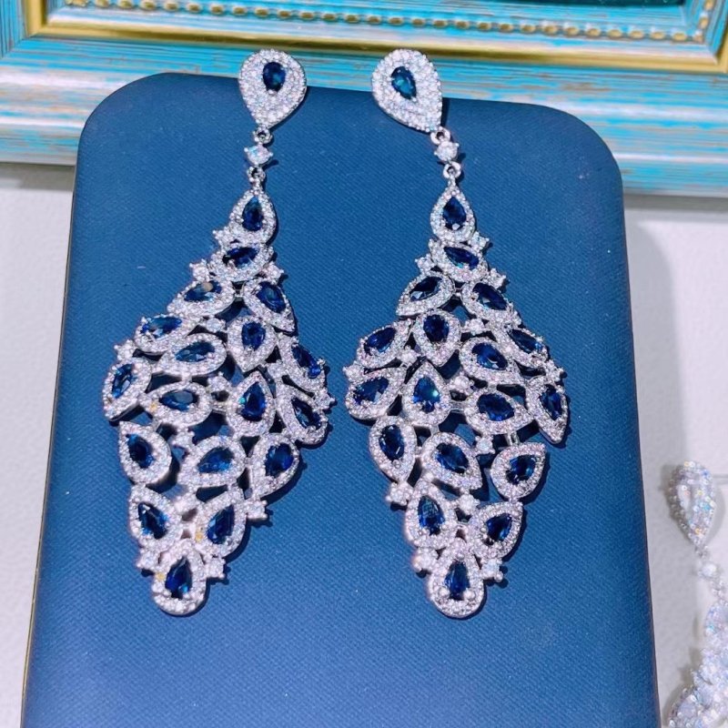 Luxury Full Zircon Water Drop Tassel Large Diamond Drop Earrings-Jewearrings