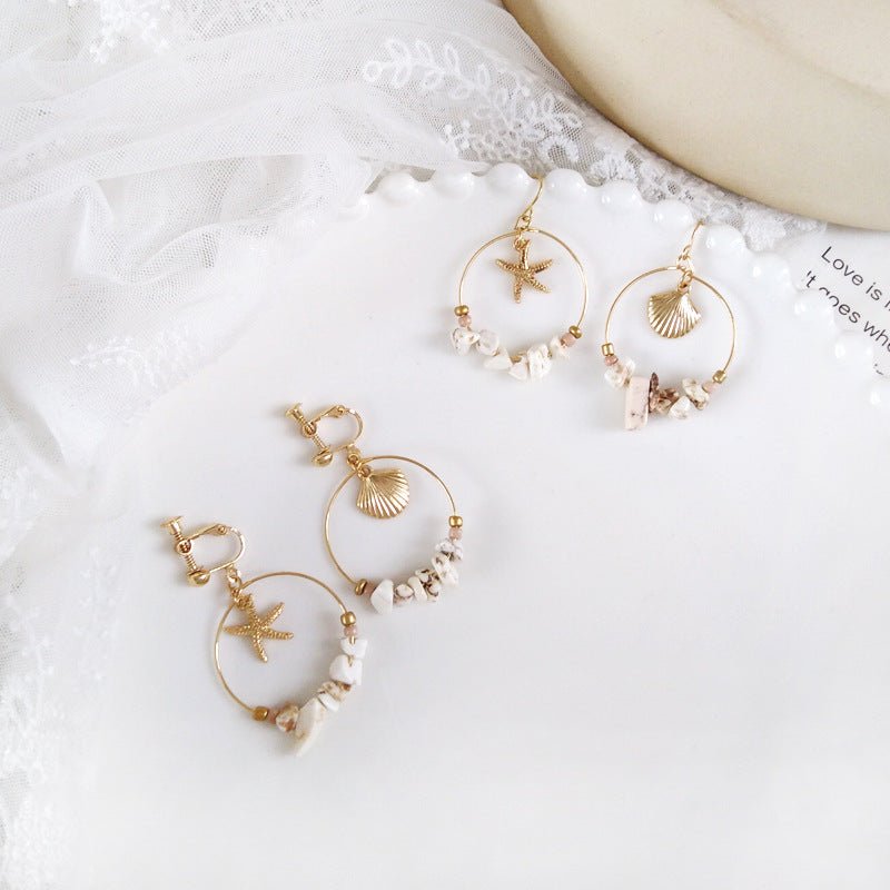 Marine shell wild metal temperament five-pointed star earrings-Jewearrings