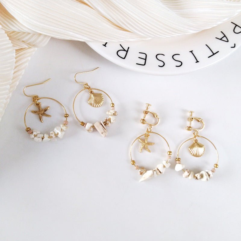 Marine shell wild metal temperament five-pointed star earrings-Jewearrings