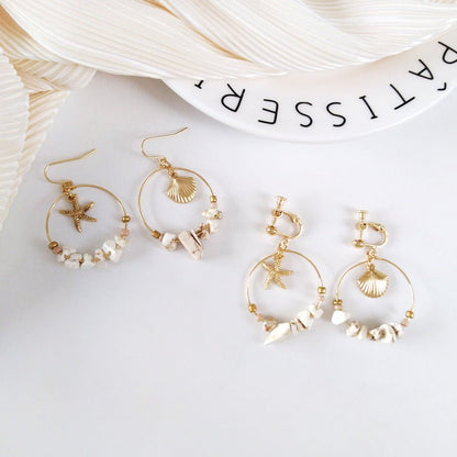 Marine shell wild metal temperament five-pointed star earrings-Jewearrings