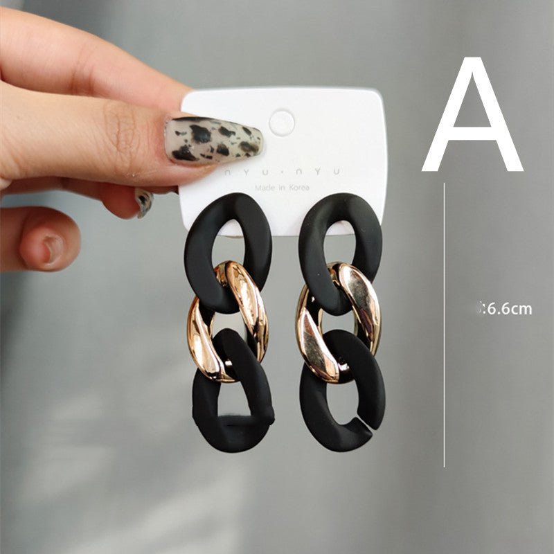 Matte Contrasting Color Acrylic Chain Stud Earrings-Jewearrings