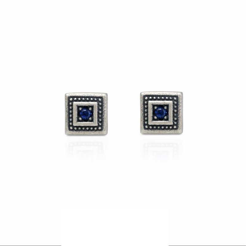 Men's Retro Square Blue Zircon Earrings-Jewearrings