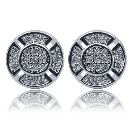 Men's Round Hip Hop Diamond Stud Earrings-Jewearrings