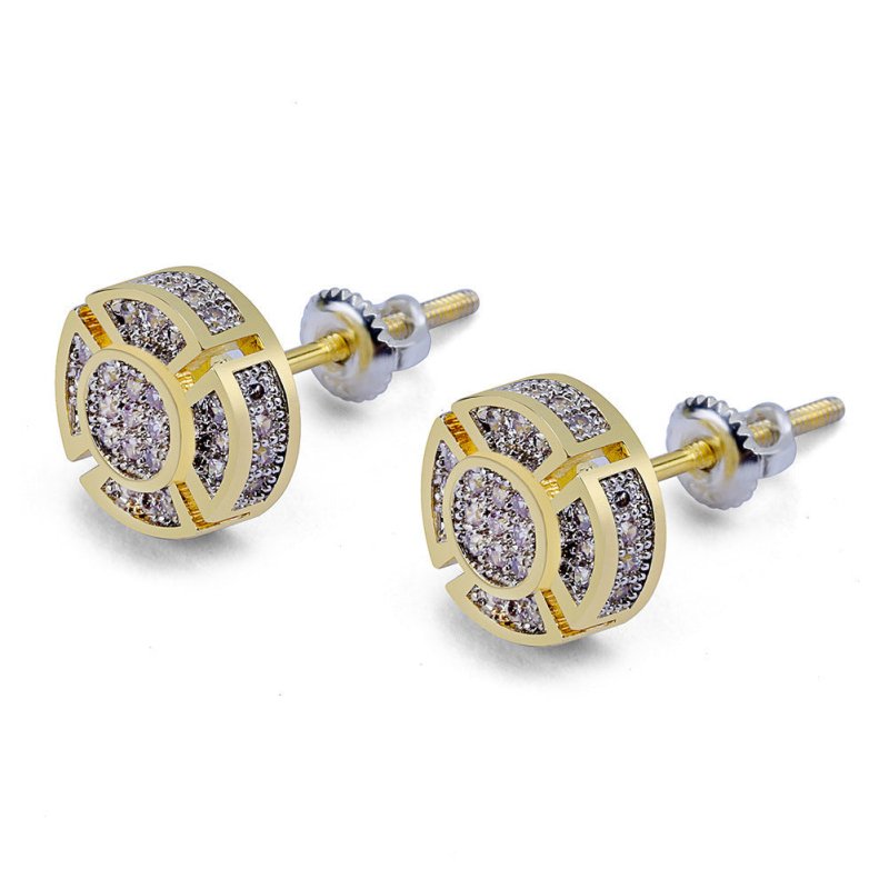 Men's Round Hip Hop Diamond Stud Earrings-Jewearrings