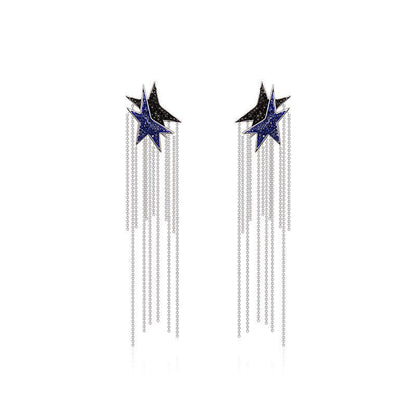 Mermaid Earrings Temperament Long Tassel Stars-Jewearrings