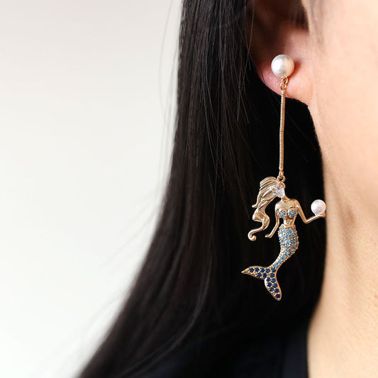 Mermaid Earrings Zircon Earrings-Jewearrings